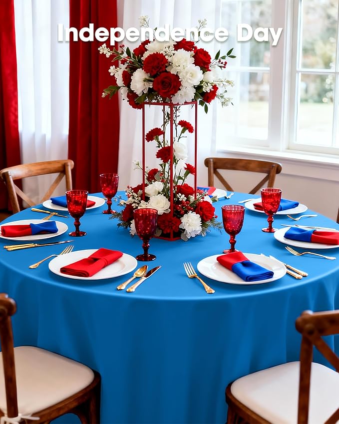 Pureegg Plastic Table Cloth Disposable 8 Pack, 84'' Round Table Cloths, Graduation Decorations Class of 2026, Graduation Party Tablecloths, Round, Plastic Cover, Leakproof & Sturdy, Blue