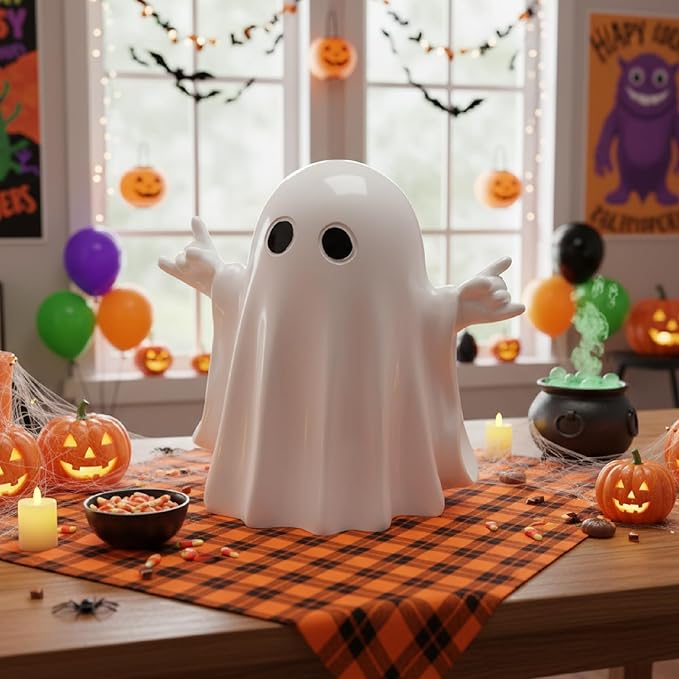 Halloween Ghost Finger Statue HIO-Hop Ghost Statue Halloween Decorations Indoor Farmhouse Tiered Tray Decor Spooky Home Decorations Coffee Table Centerpieces Shelf Mantel Display 2 Pcs