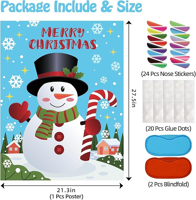 Christmas Games - Pin The Nose on The Snowman Games for Families Party, Cute Indoor Christmas Home Decor Party Decorations, Xmas Activities Presents Holiday Decor, Standing Snowman