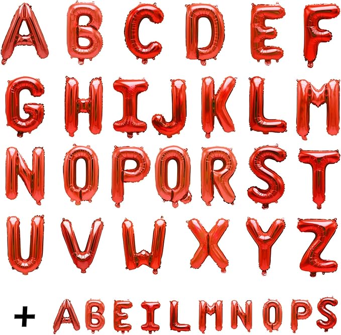 36 Pcs Red Letter Balloons, Custom A-Z Set for Personalizing Names & Phrases Party Supplies Banners - with 1 Set ABEILMNOPS for Wedding/Birthdays/Annivs/Grads Party Decoration Banner Custom Phrase