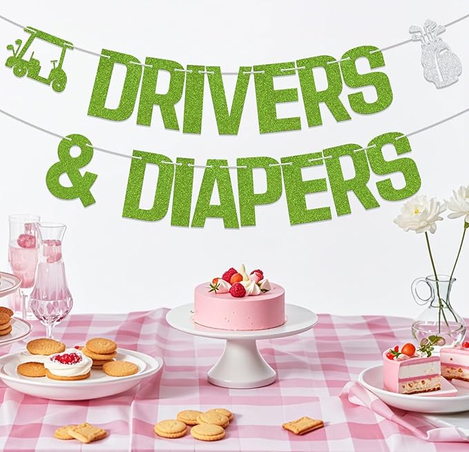 Drivers & Diapers Banner Golf Baby Shower Party Decorations Birthday Party Decor Golf Themed 1st Birthday Party Decorations Supplies Green