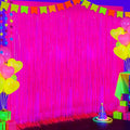 2 Pack Glow in The Dark Party Streamers, Neon Party Decorations Fluorescent Macaron Fuchsia Tinsel Foil Fringe Curtains, Photo Booth Prop Backdrop Streamers, Birthday Halloween Party Decorations