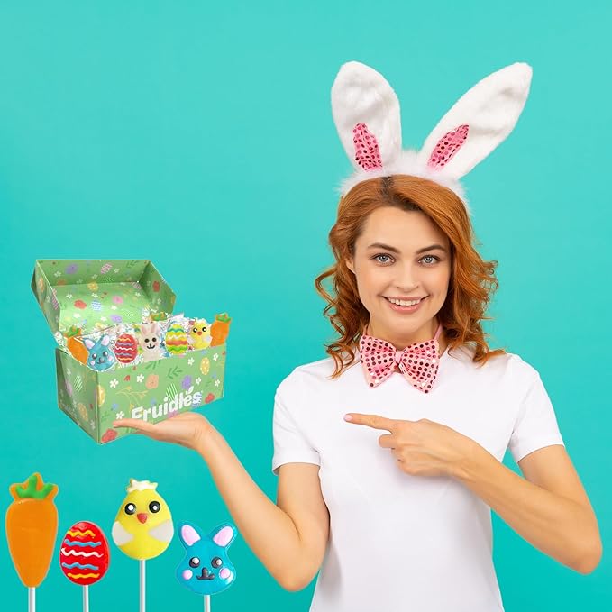 Fruidles Happy Easter Variety Pack Lollipops Suckers, Colorful Easter Eggs, Yellow Bunny Rabbit, Orange Carrot Designs Fat-Free, Individually Wrapped (24-Pack)