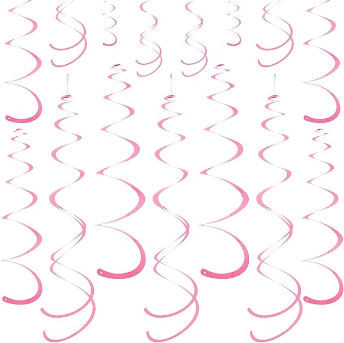 Pink Ceiling Swirl Foil Decorations Hanging Plastic Streamer Themed Swirl Party for Valentine's Carnival Celebration, Pack of 28