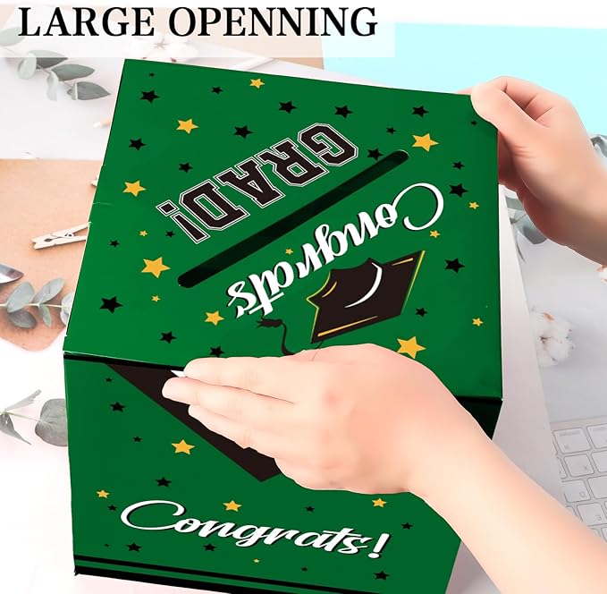 Graduation Card Box, Graduation Party Decorations 2025, Green Graduation Box, Graduation Card Holder, Foldable Cardboard Congrats Grad Card Gift Box for Graduation Party Supplies Party Favors