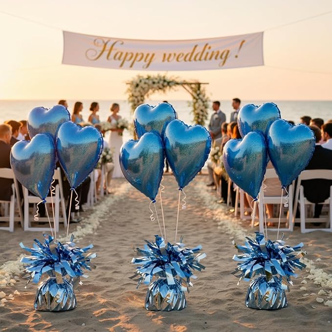 Aluminum Foil Balloon Weights for Parties (6 pcs) - 0.31lb (140g) Each - Premium Balloon Anchors for Birthday, Wedding, Dinner, Indoor & Outdoor Decorations（Light Blue 6pcs）