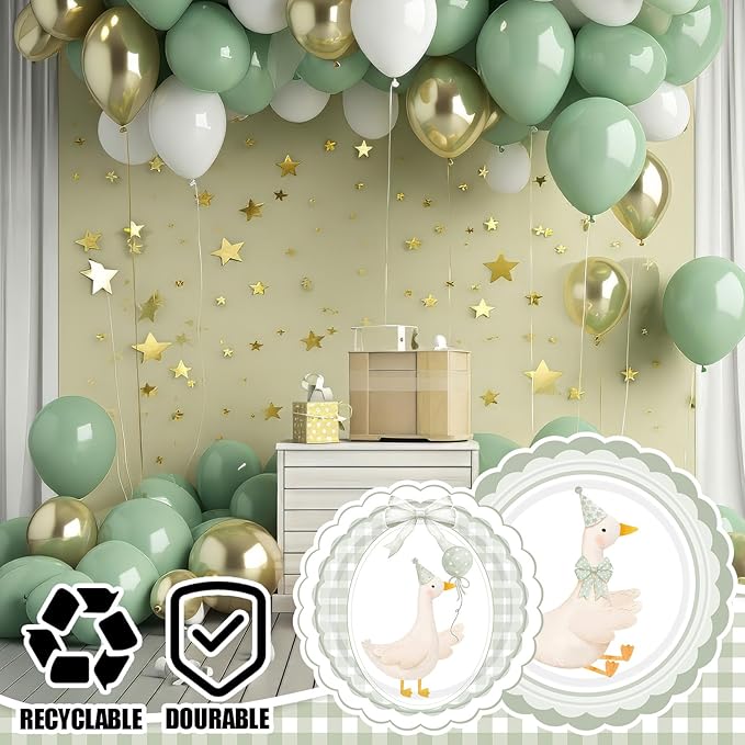 Zhehao 350 Pcs One Silly Goose Birthday Party Tableware Set Sage Green Scalloped Baby Shower Plates Cup Napkins Forks for Birthday Party Decorations Supplies for 50 Guests