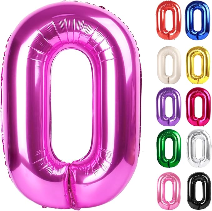 Rosy Purple Number 0 Balloon 40 Inch, 0 Balloon Numberfor 10th 20th 30th 40th 50th 60th Birthday Decorations, Rosy Purple Party Supplies for Men Women