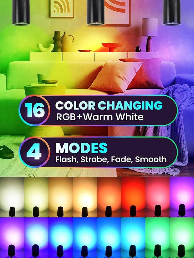 RGBW Indoor Spotlight 10W LED Color Changing Spotlight with Remote, 120V Christmas Up Lights Accent Spot Light with Foot Switch for Plant Halloween Party Decor, 5FT Code, 2Pack