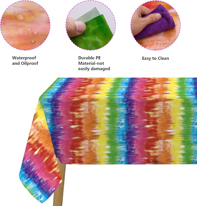 Iceyyyy 6 Pcs Tie Dye Tablecover - 54" x 108" Tie Dye Theme Rainbow Table Cloth Colorful Tablecover for Tie Dyes Themed Party Decorations