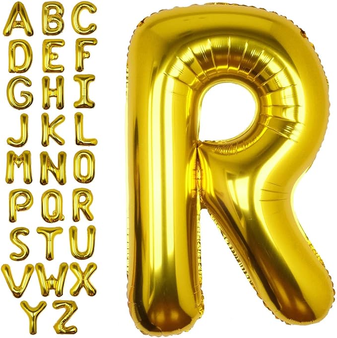 40Inch Gold Letter R Balloon Foil Helium Letter Balloons A-Z Giant Large Mylar Big Party Balloon for Birthday Party Decorations