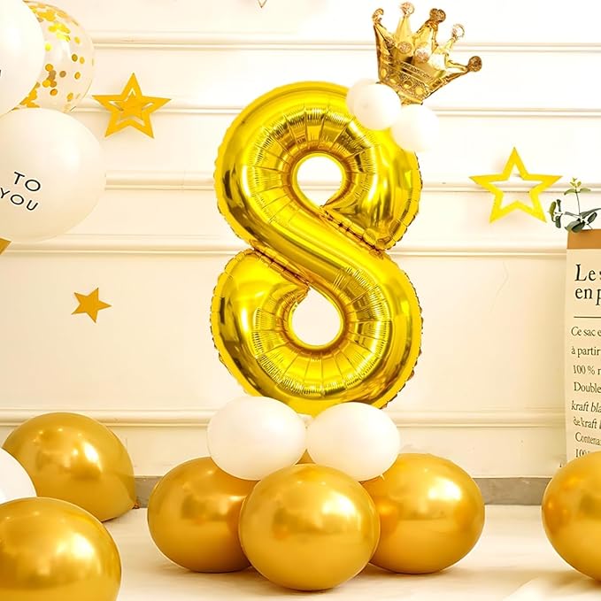 16 In Gold Large Numbers Balloons 0-9, Self Inflating Number 8 Balloons for Boys Girls, Big Gold Digit 8 Balloons for Women Men Birthday Party Anniversary Wedding Supplies Decorations