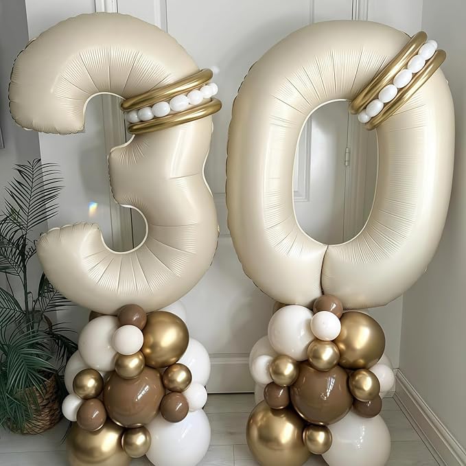 Cream 1 Balloon Number 40 Inch Cream White Number 1 Balloon Helium Mylar 1 Balloon for Birthday Party Decoration