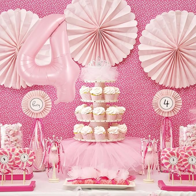 TONIFUL 40 Inch Pastel Pink Number 4 Balloon Balloon Big Pink Digital 4 Balloon for Girl's Birthday Party Wedding Bridal Shower Engagement Anniversary Photo Shoot Supplies