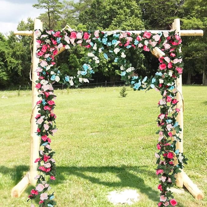 Miracliy 8Pcs 66FT Pink Flower Garland, Blue and White Artificial Rose Floral Vines Fake Hanging Spring Flower Garland for Wall Backdrop Wedding Arch Tea Party Door Mantle Decoration