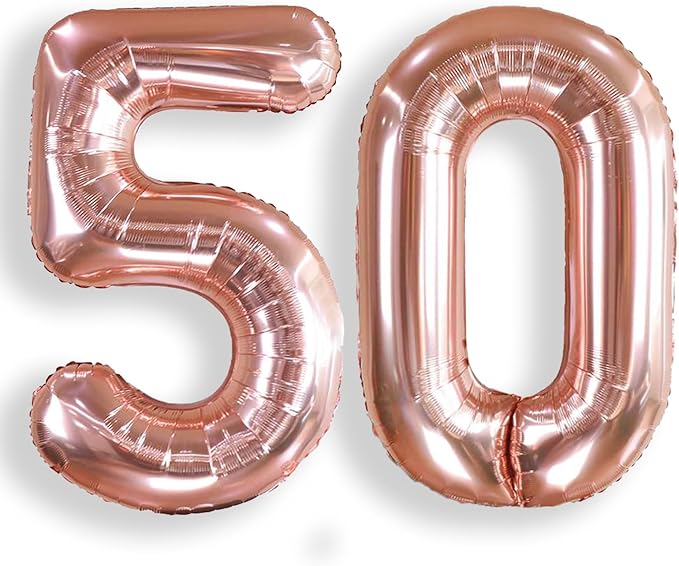 AULE 40 Inch Large 50 Number Balloons Rose Gold Big Foil Number Balloons Giant Helium Happy 50th Birthday Party Decorations for Women Huge Mylar Anniversary Supplies