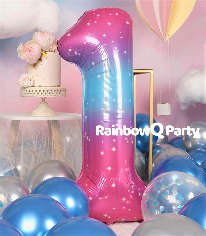 1 Number Balloon 40 Inch for Boy or Girl Big Starry 0-9 Foil Mylar Large Balloon Number 1 Happy 1st Birthday Party Anniversary Decorations Supplies