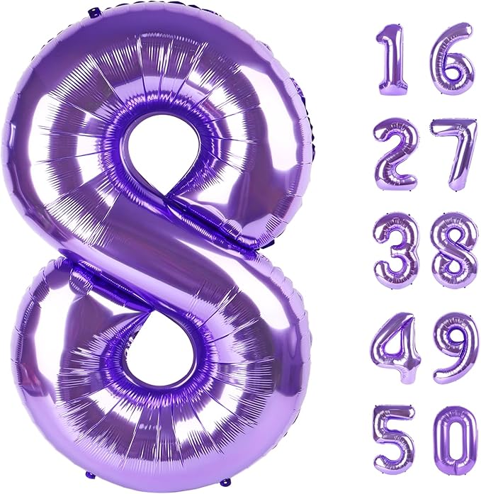 40 Inch Balloon Purple Number 8 Big Foil Helium Number Balloons Giant Mylar Number 8 Balloons for 18 28 68 80 88 Birthday Anniversary Party Decorations Supplies