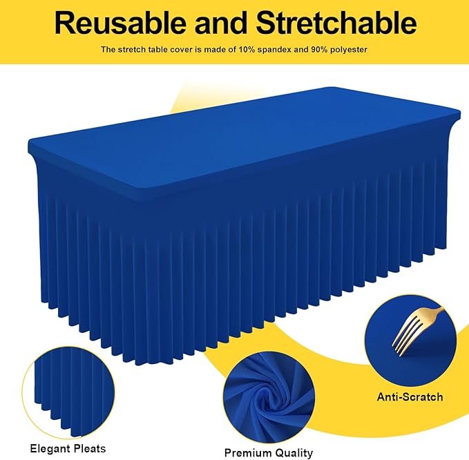 Smiry Spandex Tablecloth, Elastic Fitted Stretch Tablecloth for 4FT Rectangle Tables, Waterproof Washable Table Cover Skirt for Outdoor, Wedding, Banquet & Parties (Blue, 48Lx30Wx30H Inch)