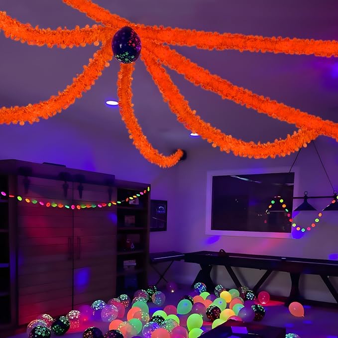 Mega-L Neon Halloween Party Decorations, 26ft Fluorescent Orange Pumpkin Garland Banner Glow in the Dark Party Supplies Cute Hanging Ceiling Decors for Birthday Home Wall Fence Porch Black Light Party