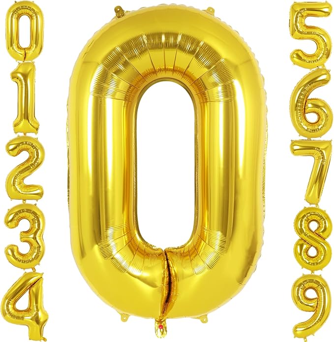 Gold Number 0 Balloon 40 Inch, Big Large Foil Helium Number Balloons, Jumbo Giant Mylar Number 0 Balloons for Birthday Party Decorations Supplies Anniversary Celebration