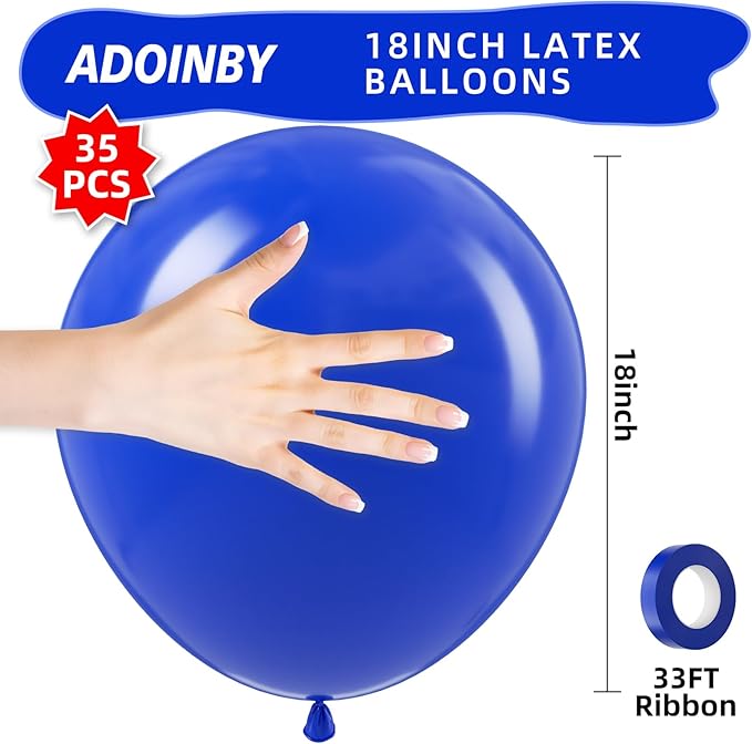 18 Inch Royal Blue Large Balloons - 35Pcs Thick Blue Balloons Big Round Latex Party Balloons for Birthday Baby Shower Wedding Graduation Blue Themed Party Decorations