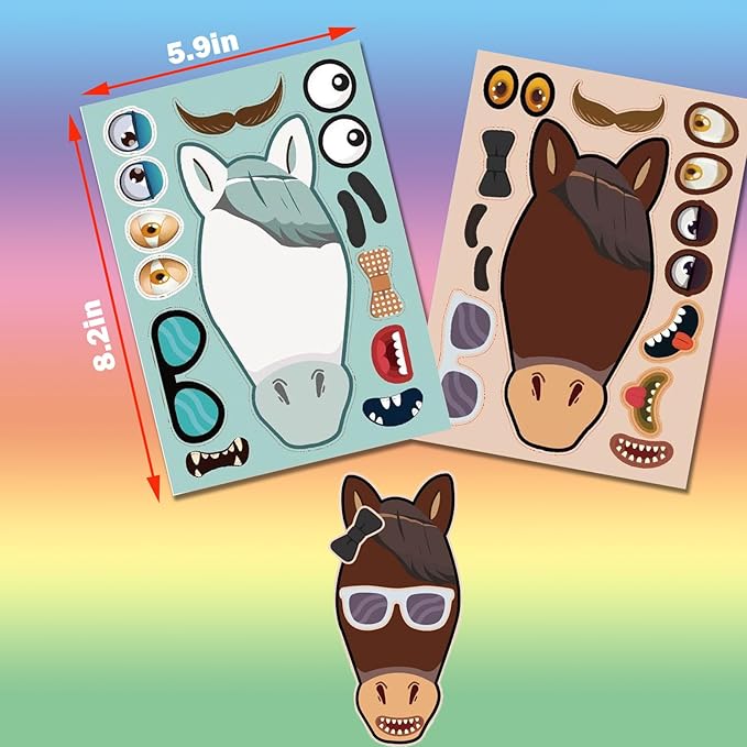 24pcs Horse Stickers Make a Face Stickers for Kids Horse Sticker Sheet for Boys Girls Children Farm Zoo Barnyard Themed Birthday Party Favors School Classroom Activity Game Rewards