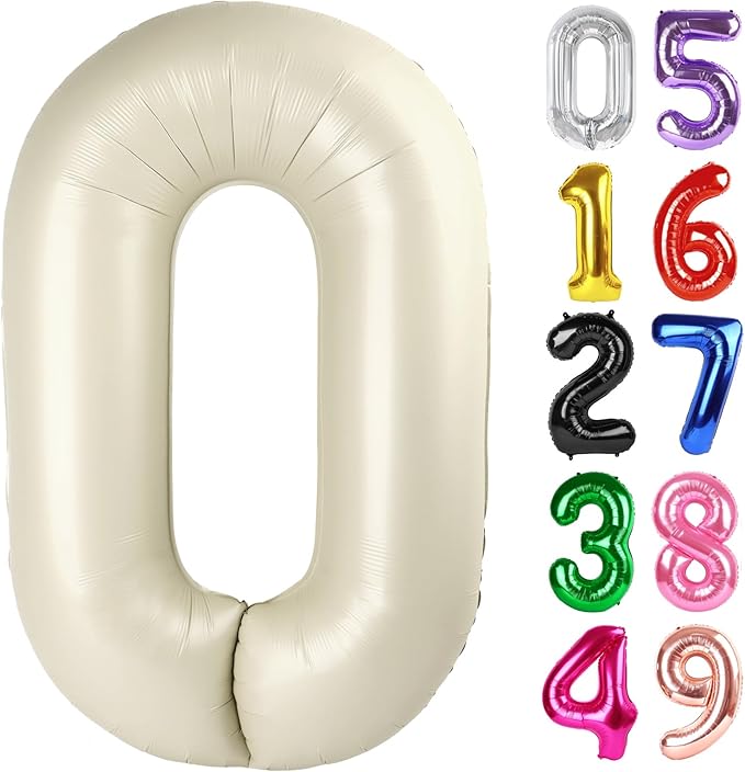 Cream Number 0 Balloon 40 Inch, 0 Balloon Number for 10th 20th 30th 40th 50th 60th Birthday Decorations, Cream Party Supplies