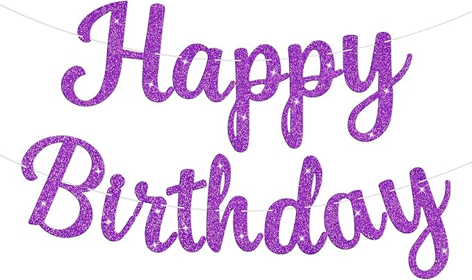 Glitter Happy Birthday Banner Sig Birthday Garland Wall Door Banners Flag for Women Men Boys Girls Party Backdrop Decorations Purple