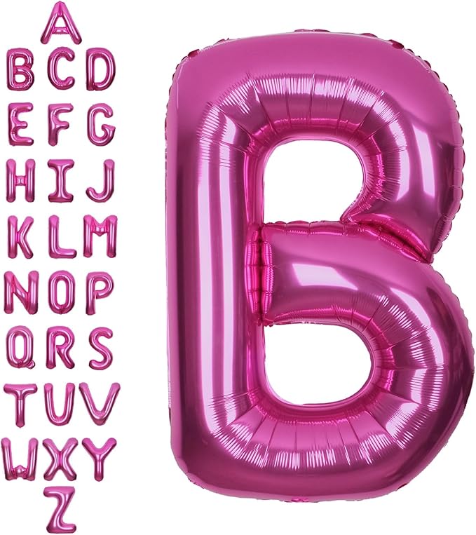 SUWEN 40 Inch Hot Pink Large B Letter Balloons Big Foil Helium Letter Balloons A-Z Jumbo Mylar Happy Birthday Party Decorations for Woman Anniversary Party Supplies