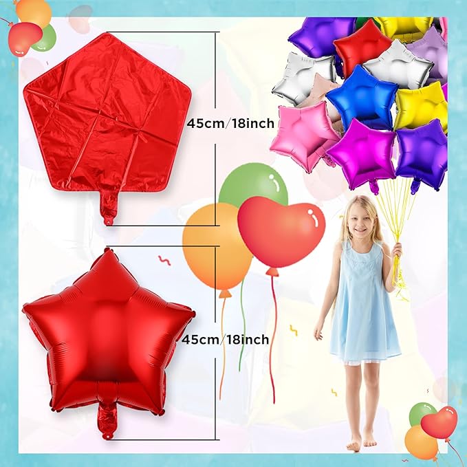 Raiten 100 Pcs 18 Inch Star Foil Balloons Large Helium Balloons Star Shaped Balloon for Birthday Wedding Anniversary Engagement Party Decorations Supplies