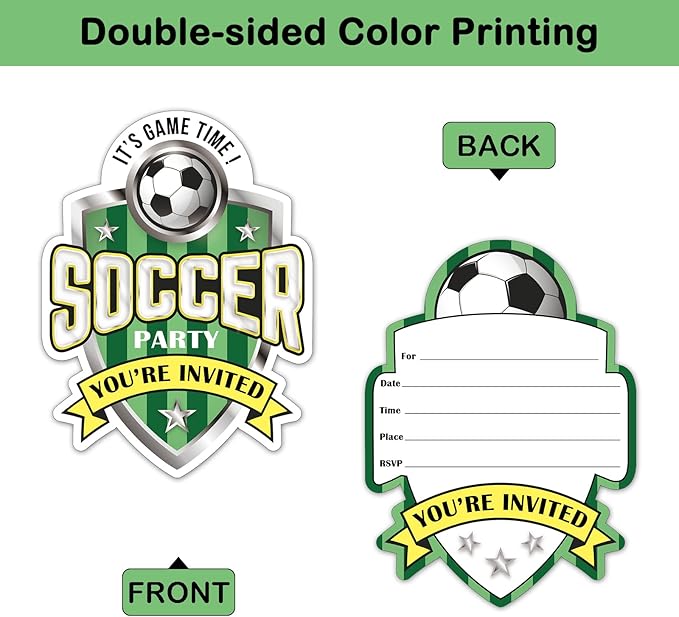 REWIDPARTY Soccer Birthday Party Invitations with Envelopes & Stickers（Set of 15）Soccer Game Shaped Fill-in Invitations Soccer Party Invite Cards Soccer Sport Party Invites Supplies for Kids Adults