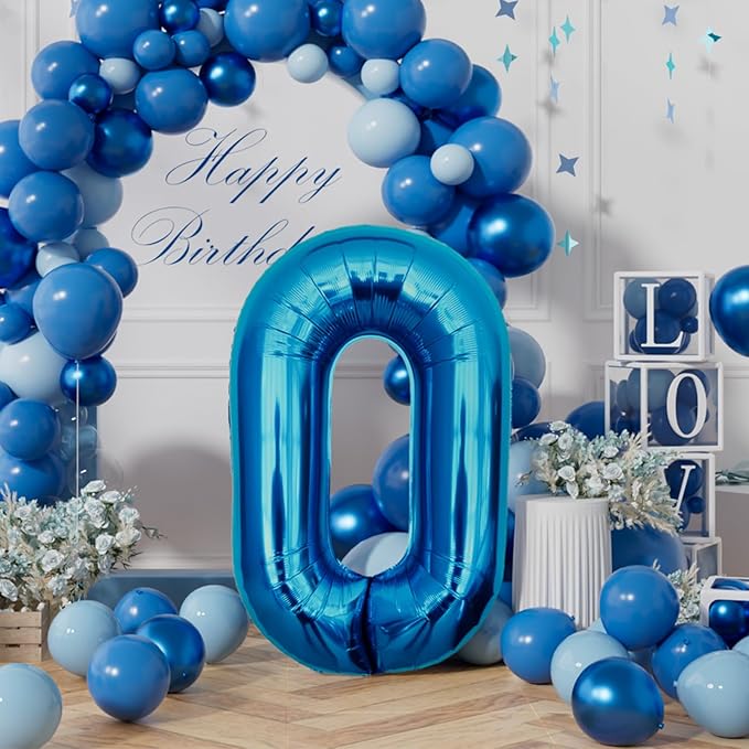 AULE 40 Inch Large 0 Balloon Numbers Blue, Big Foil Number Balloons, Giant Helium Happy Birthday Party Decorations for Man and Women, Huge Mylar Anniversary Party Supplies