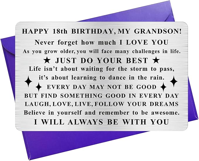 Grandson 18th Birthday Card for Him, 18 Year Old Boy Birthday Gifts, Happy Age 18 Bday Decorations