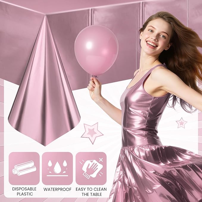 2 pcs Light Pink Tablecloth Plastic -Stunning Metallic Matte Finish, 40" x 108" Baby Shower Pink Table Cloth, Perfect for Valentine's Day Princess Girls Birthday Party Wedding Christmas Decorations