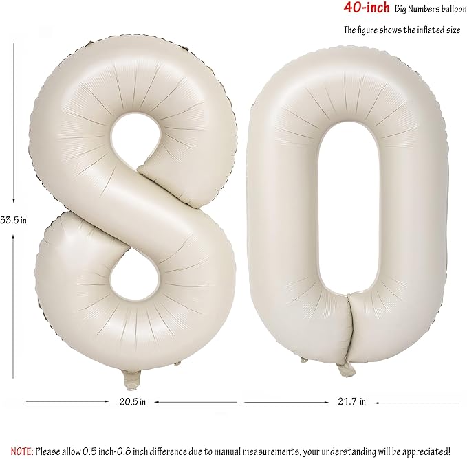 40 In Cream white Number Balloons Helium Foil Mylar Balloon Birthday Party banquet Decoration Digital 80