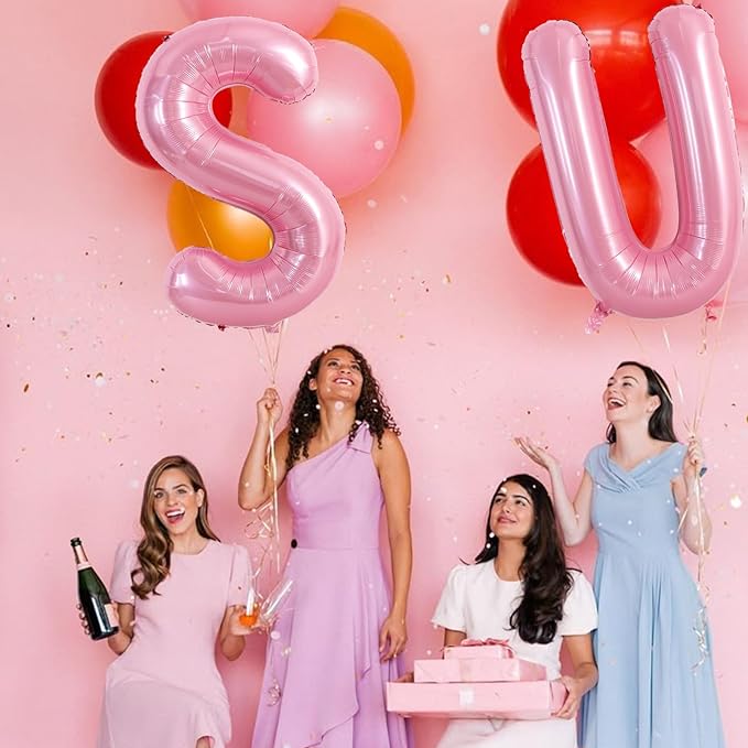 TONIFUL 40 Inch Large Pink Letter U Balloons Giant Foil Mylar Alphabet Balloon for Birthday Party Anniversary Baby Shower Wedding Supplies Decorations