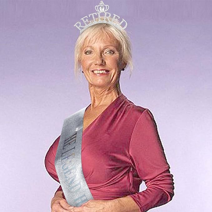 Retirement Gift for Woman - Silver Sash and Crown Headband Party Decorations - The Legend Has Retired - Elegant Cute Rhinestone Headband