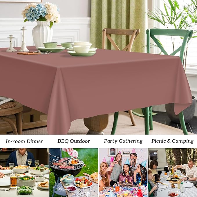 Mulbozy 12 Pcs Brown Plastic Tablecloth for Rectangle Table, 54 × 108 inches Disposable Brown Party Table Covers for Birthday, Anniversary, Wedding, Fine Dining, Graduation Party Decoration