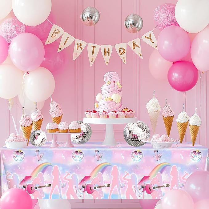 Avezano 3 pcs Music Birthday Tablecloths Popular Music Birthday Tablecover Pastel Bday Party Decorations Singer Fans Plastic Rectangle Tablecloth 108x54 inch