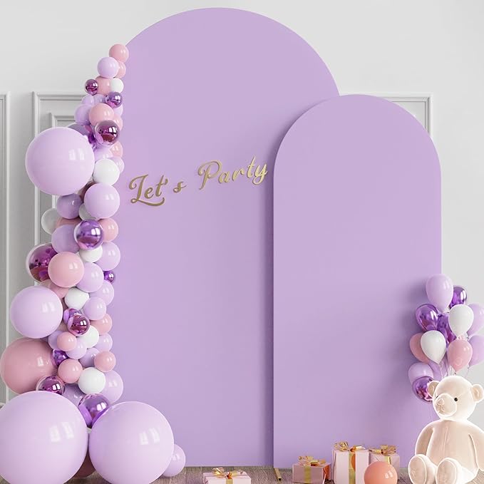 Wokceer Wedding Arch Cover 7.2FT, 6FT Spandex Fitted Wedding Arch Stand Covers 2 Set Round Top Chiara Arch Backdrop Stands Cover for Birthday Party Ceremony Banquet Decoration Lavender