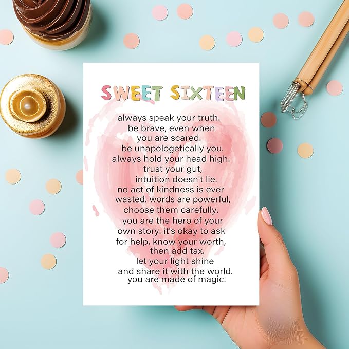 Sweet 16th Birthday Cards , Happy 16th Birthday Card for Girl Boy, Funny 16 Year Old Birthday Card for Daughter Granddaughter Niece, Happy 16th Birthday Gift, Sixteen Years Old Birthday Poem Card (62)