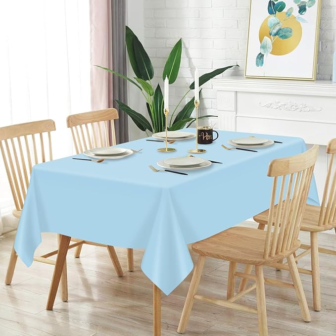 Mulbozy 12 Pcs Light Blue Plastic Tablecloth for Rectangle Table, 54 × 108 inches Disposable Light Blue Party Table Covers for Birthday, Anniversary, Wedding, Fine Dining, Graduation Party Decoration