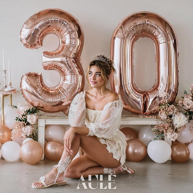 AULE 40 Inch Large 30 Number Balloons Rose Gold Big Foil Number Balloons Giant Helium Happy 30th Birthday Party Decorations for Women Huge Mylar Anniversary Supplies
