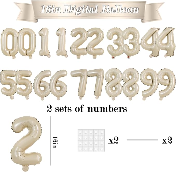 TONIFUL Number Balloons 16 Inch Caramel 2 Set 0-9 Number Mylar Foil Balloons 20 Pcs Custom digitalal for 2026 New Year Eve Birthday Party Engagement Graduations Anniversary Baby Shower Decor