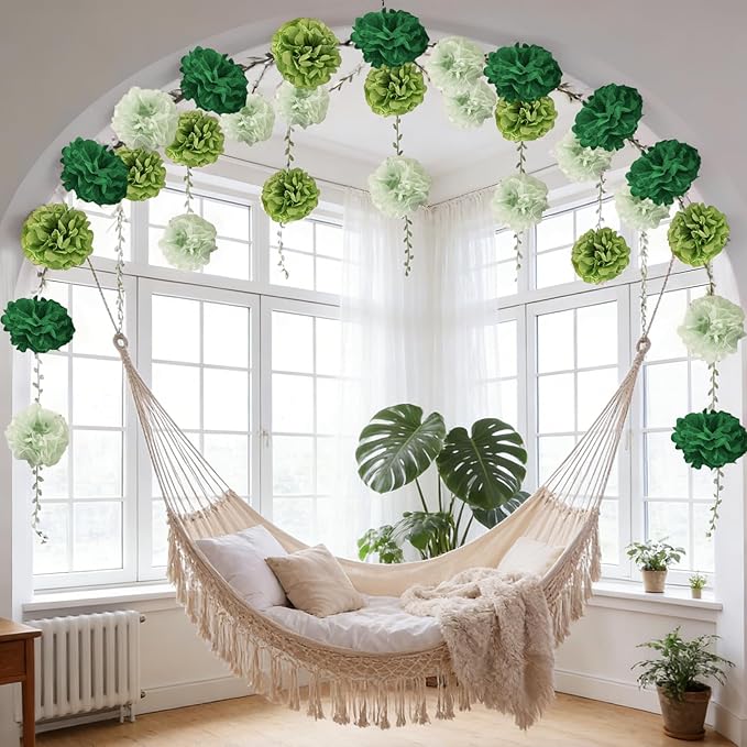 Green Flower Garland for Backdrop - 2 Pcs Hanging Artificial Paper Floral Garlands for Wedding Arch Party Decor, 8.2 Ft Fake Vines with Flowers for Bedroom Wall Window Home Decoration