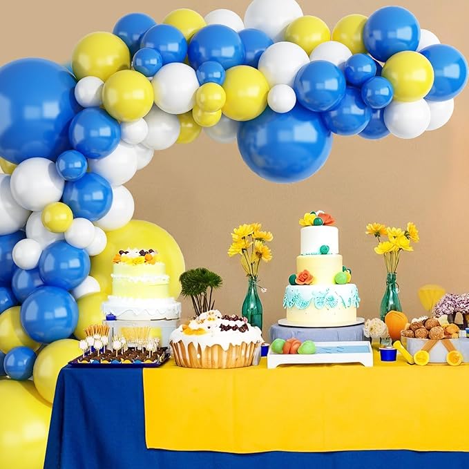 124PCS Blue Yellow White Balloon Garland Arch Kit, 18 12 5 inch Matte Blue White Yellow Balloons Garland Kit, Decoration Balloons for Birthday Baby Shower Wedding Anniversary Picnic Festival Party