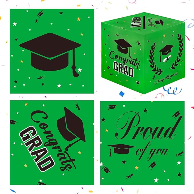 Graduation Card Box, 2026 Graduation Party Decorations, Card Boxes for Graduation 2026, Graduation Box Holder, Grad Box for Gift and Cards, Card Box for Graduation Party Supplies Party Favors, Green