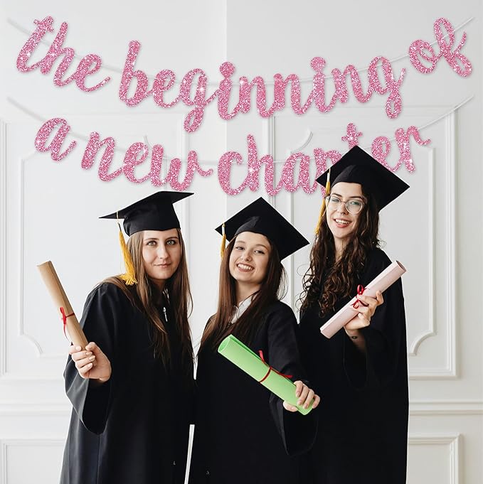BEISHIDA The Beginning of A New Chapter Banner, Farewell party Decoration,Graduation Sign 2026 Banner,Happy retirement Supplies,Going away party Sign Garland,Graduation banner Glitter Pink