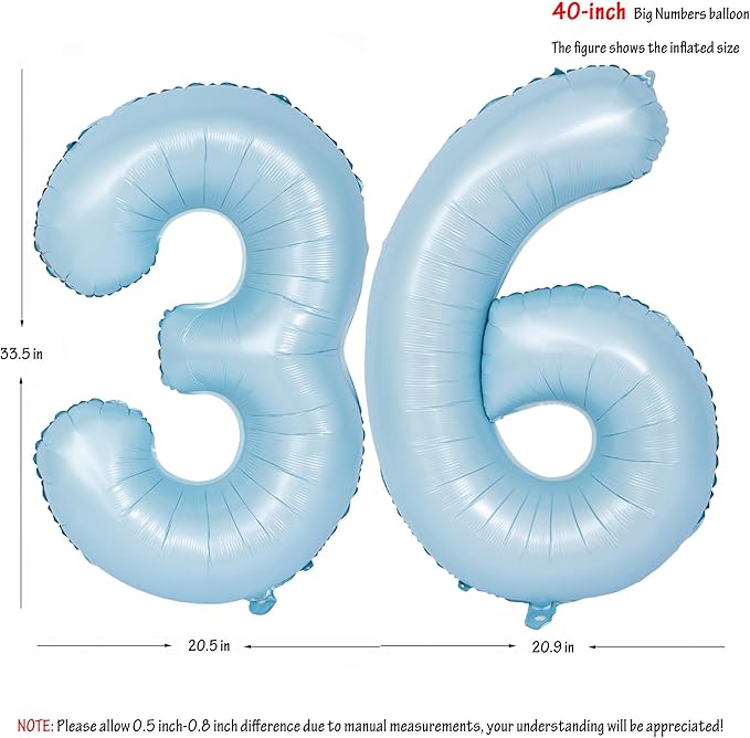 40 In Matte Blue Number Balloons Helium Foil Mylar Balloon Birthday Party banquet Decoration Digital 36